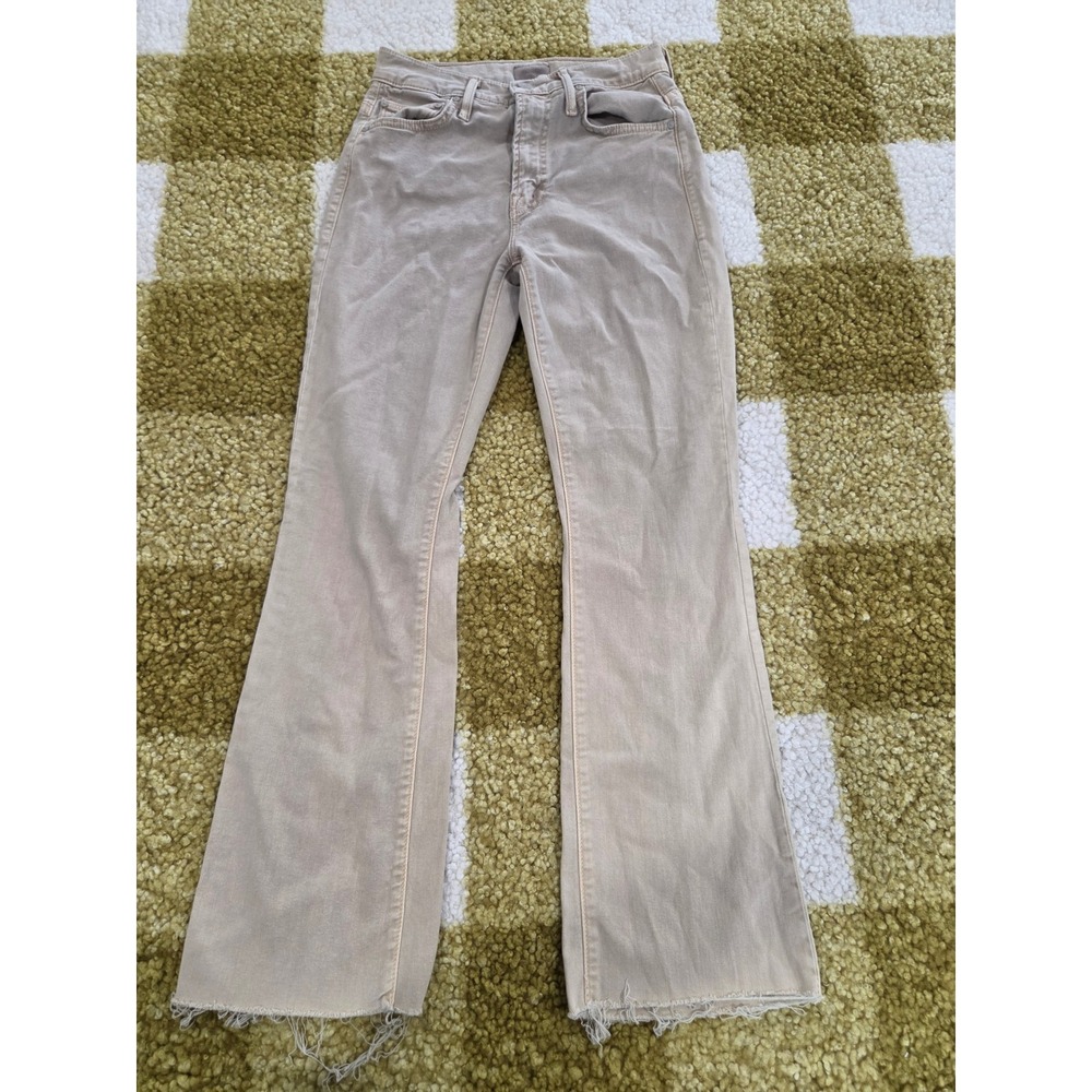 Mother The Insider Ankle Fray Jeans Chalk It Up Tan Beige Size 25 Flare Raw Hem